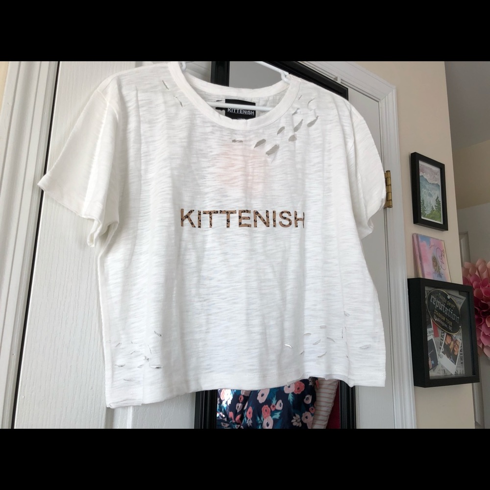Kittenish Distressed Cropped T-Shirt